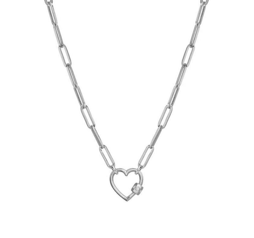 PAPERCLIP DIAMOND HEART Necklace/Chain | Silver