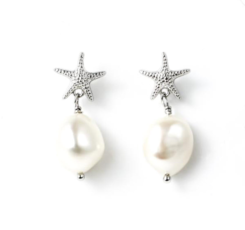 BEACHSIDE Pearl Dangle Studs | Silver