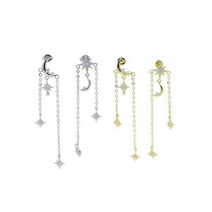 TASSEL Star & Moon Encrusted Dangle Studs | 14kt Gold