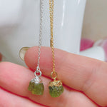 RAW Green Peridot Crystal Threader Earrings | Gold/Sterling Silver