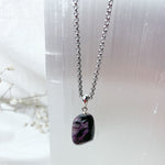 SACRED Purple Charoite Gemstone Pendant Necklace | Silver (50cm chain)