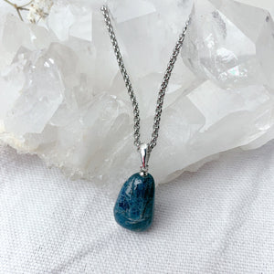 SACRED Blue Apatite Gemstone Pendant Necklace | Silver (50cm chain)