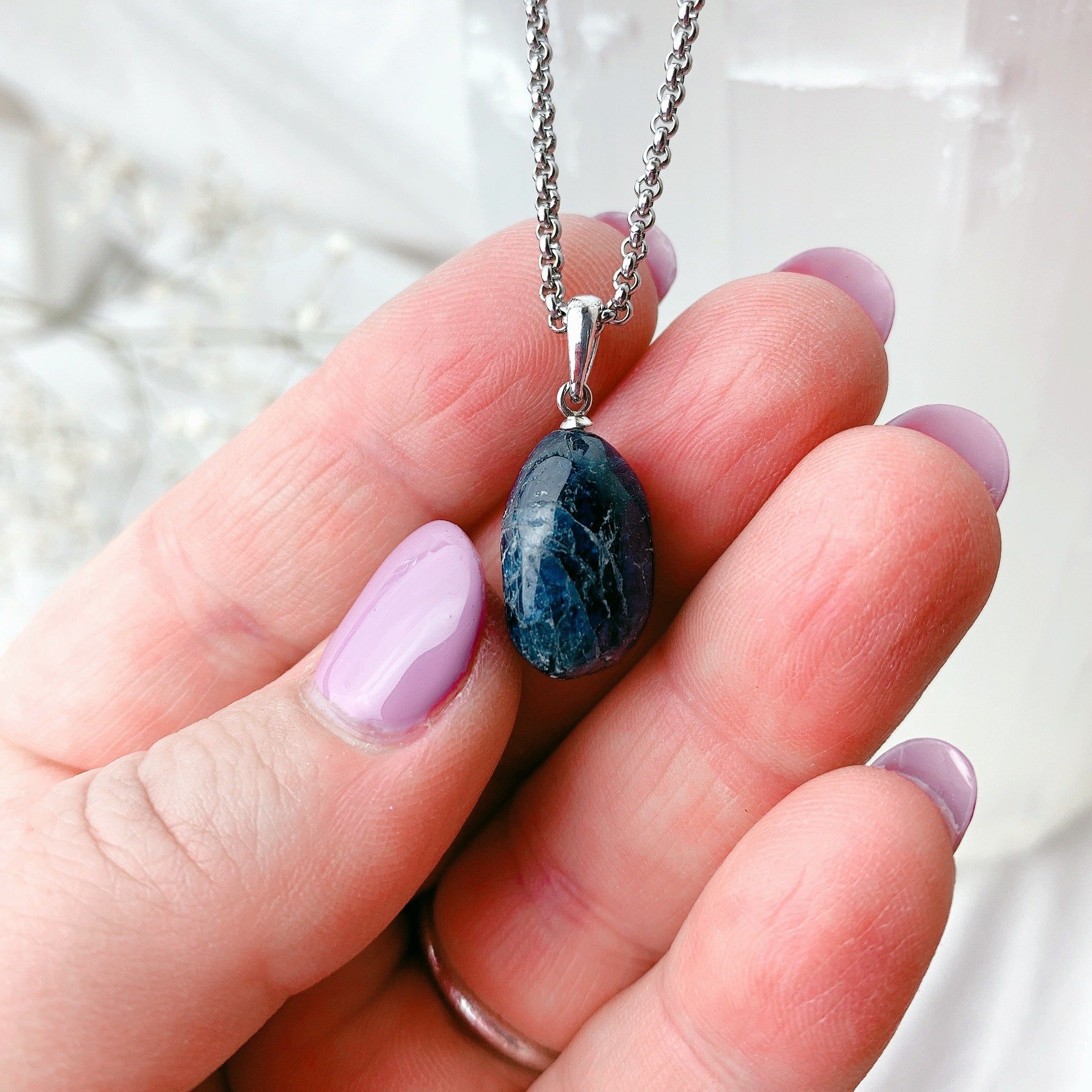 SACRED Blue Apatite Gemstone Pendant Necklace | Silver (50cm chain)