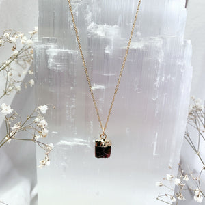 RAW Red Garnet Crystal Necklace | Gold/Sterling Silver (18 inch chain)