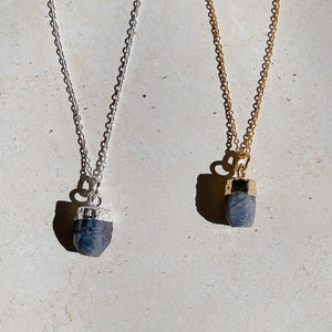 RAW Blue Sapphire Crystal Necklace | Gold/Sterling Silver (18 inch chain)