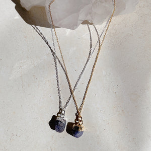 RAW Blue Tanzanite Crystal Necklace | Gold/Sterling Silver (18 inch chain)
