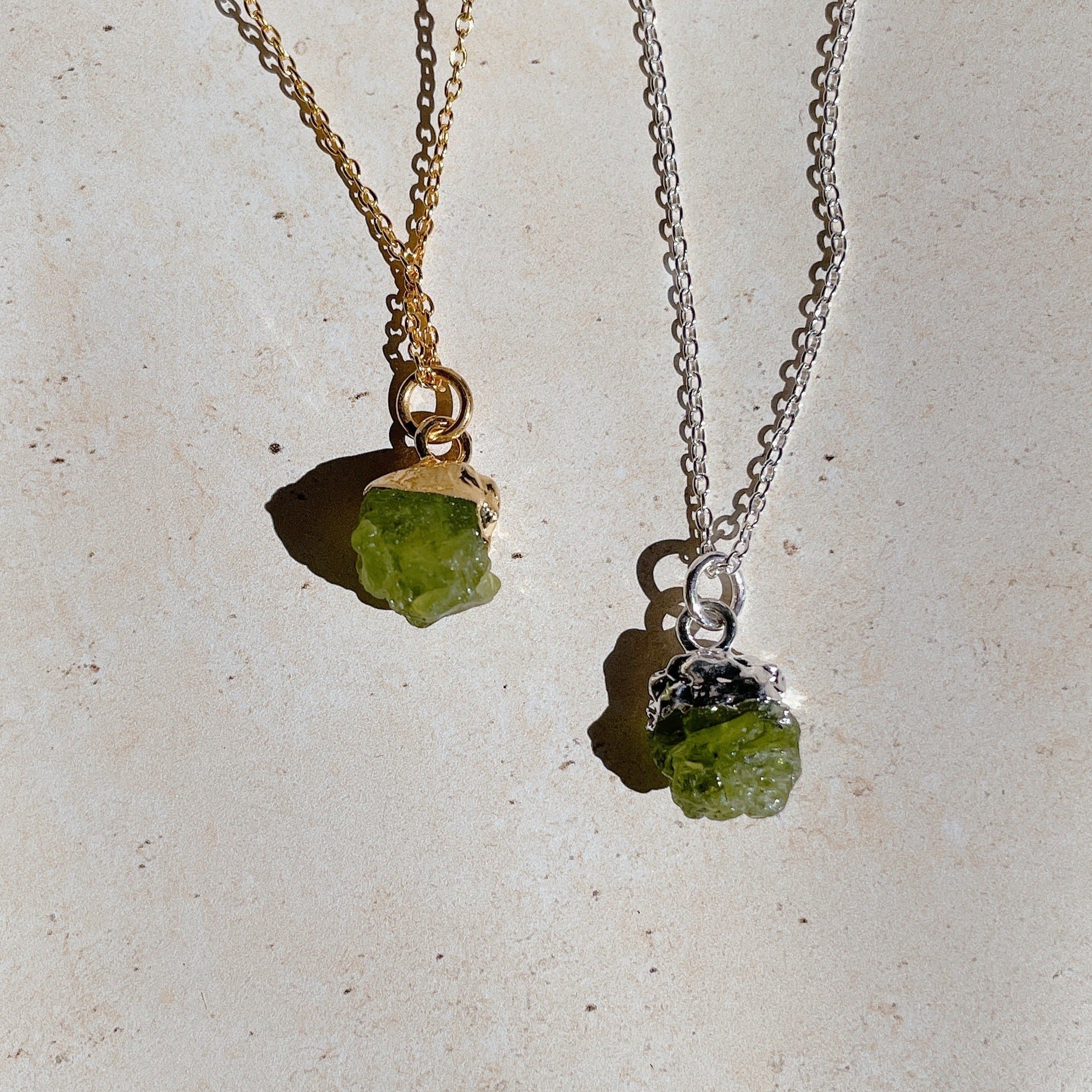 RAW Green Peridot Crystal Necklace | Gold/Sterling Silver (18 inch chain)