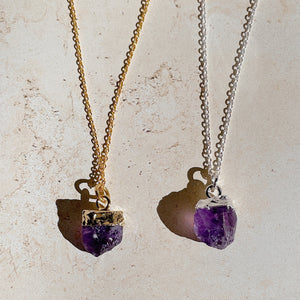 RAW Purple Amethyst Crystal Necklace | Gold/Sterling Silver (18 inch chain)