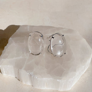 POLISHED Round Clear Quartz Crystal Cuff Ring | Silver (Adjustable)