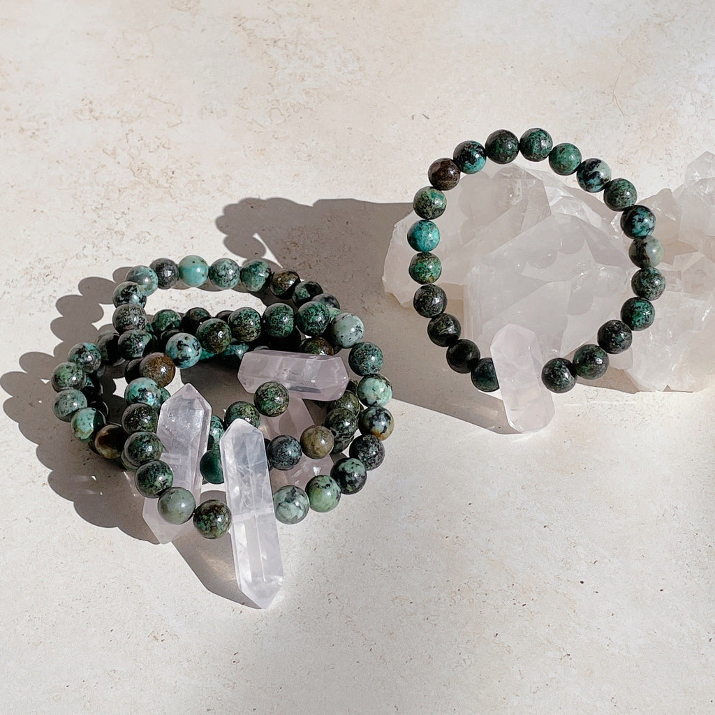 POINTED Quartz Crystal & Turquoise beaded Bracelet (stretchy)