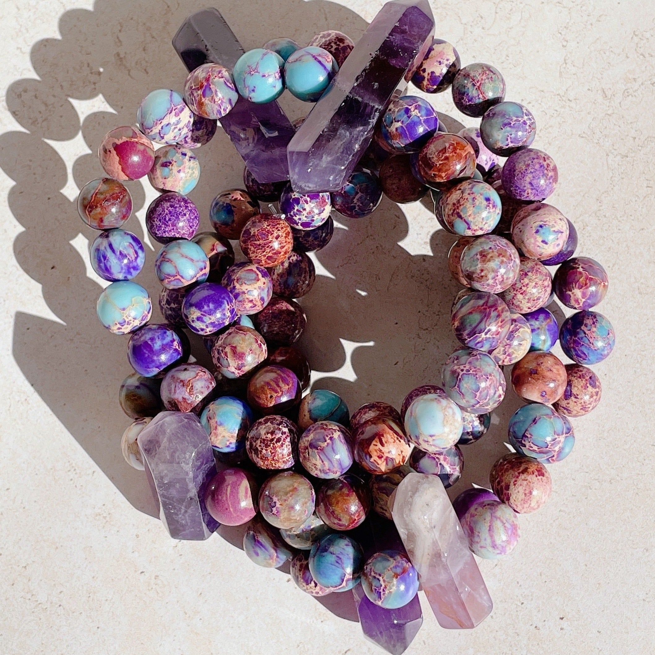 POINTED Amethyst & beaded Bracelet (stretchy)