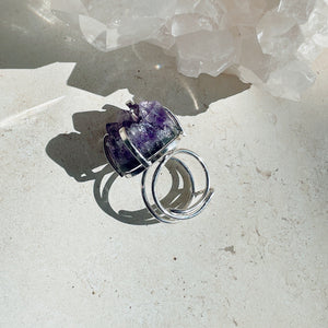 RAW Purple Amethyst Cluster Crystal Ring | Silver (Adjustable)