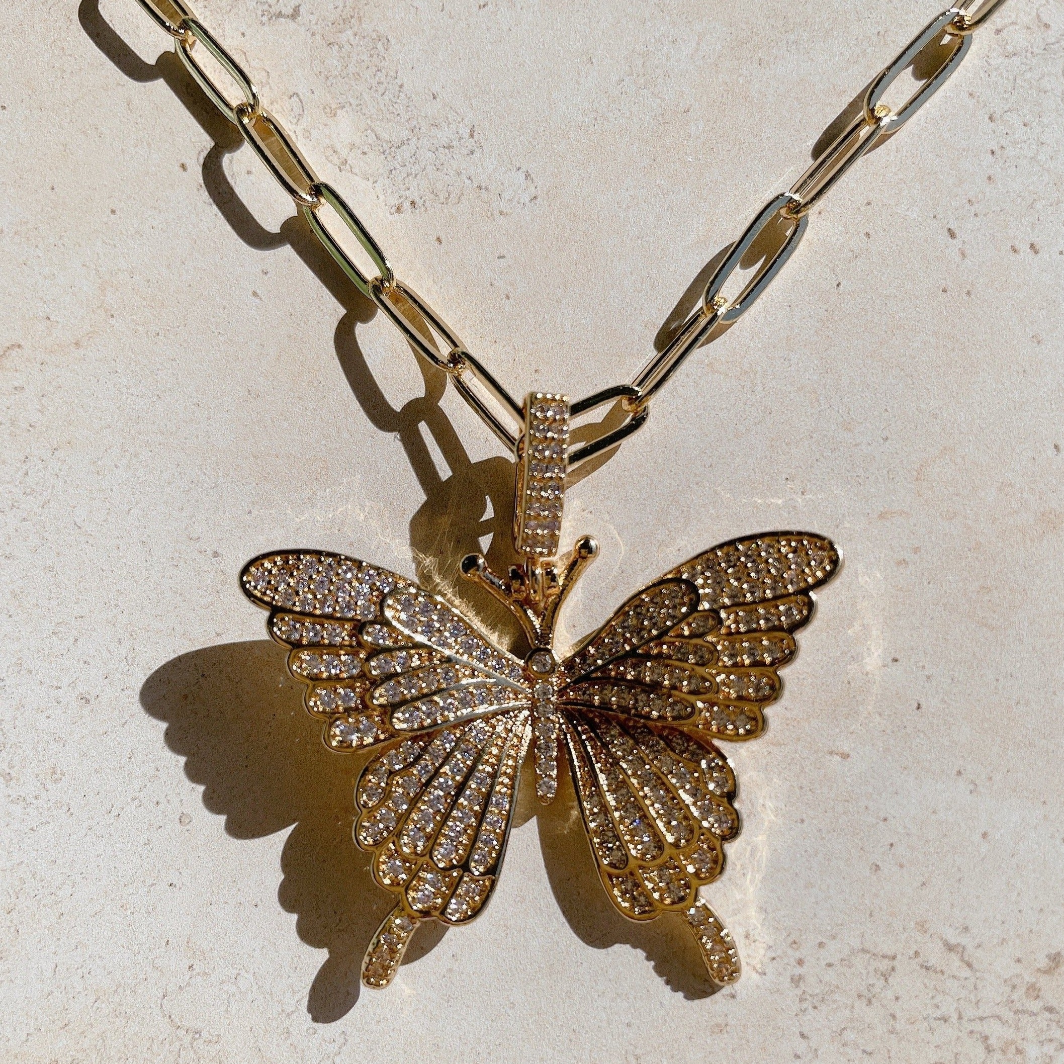 ENCRUSTED Diamond Butterfly Necklace | Gold