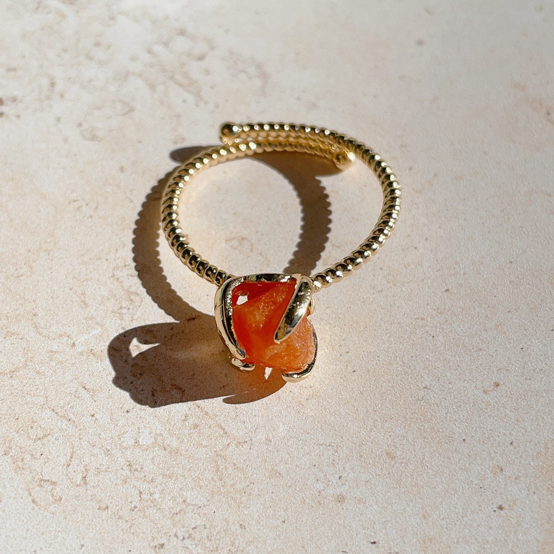 RAW CLAW Orange Carnelian Crystal Ring | 14kt Gold (Adjustable)