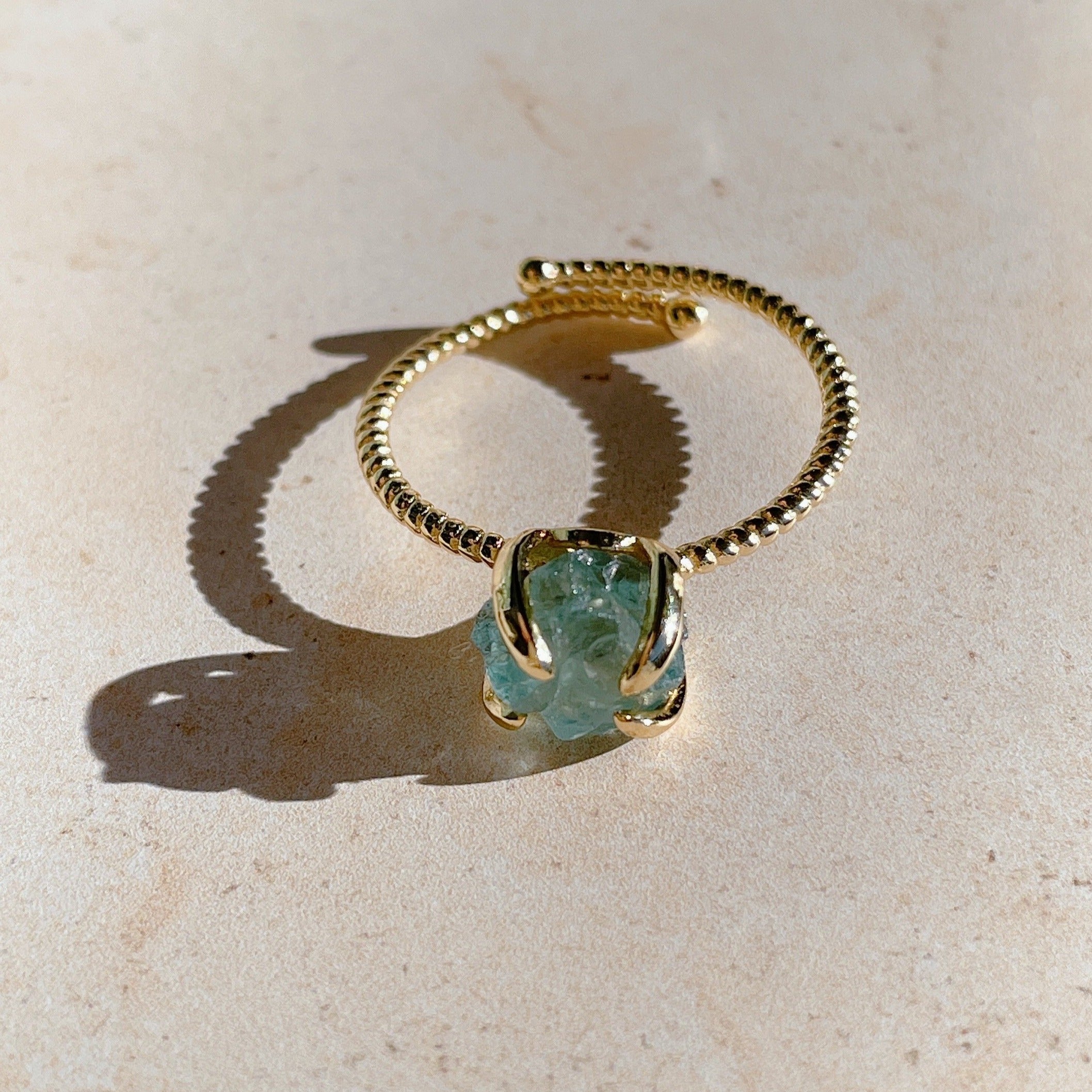 RAW CLAW Teal Fluorite Crystal Ring | 14kt Gold (Adjustable)