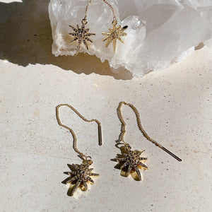 CHARMED Spirit Star Encrusted Threader Earrings | Gold