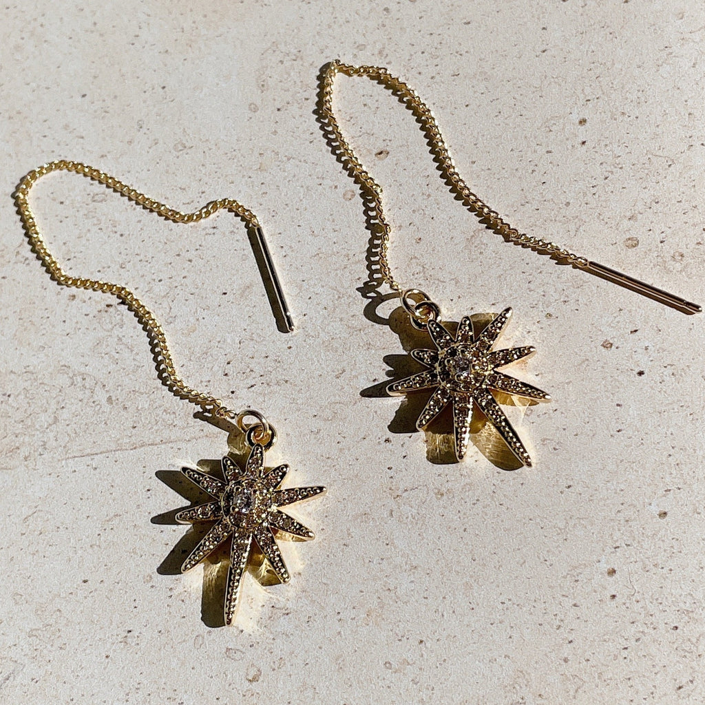 CHARMED Spirit Star Encrusted Threader Earrings | Gold