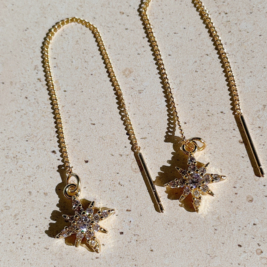 CHARMED Northern Star Encrusted Threader Earrings | Gold
