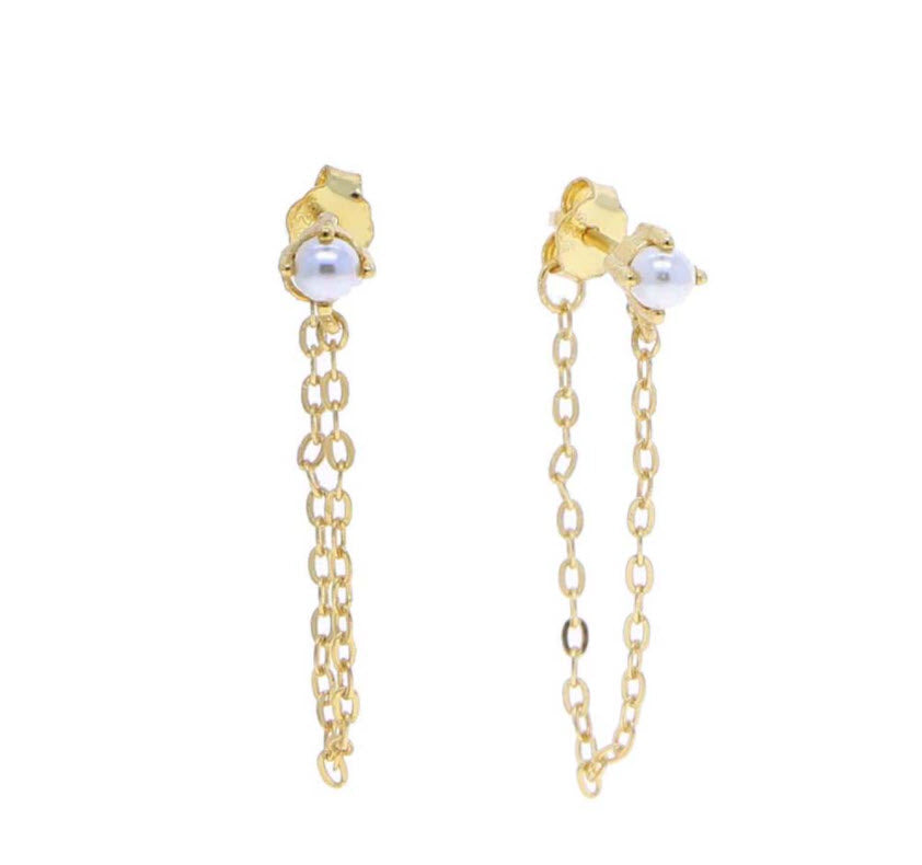 MINI Pearl Chain Studs | Gold
