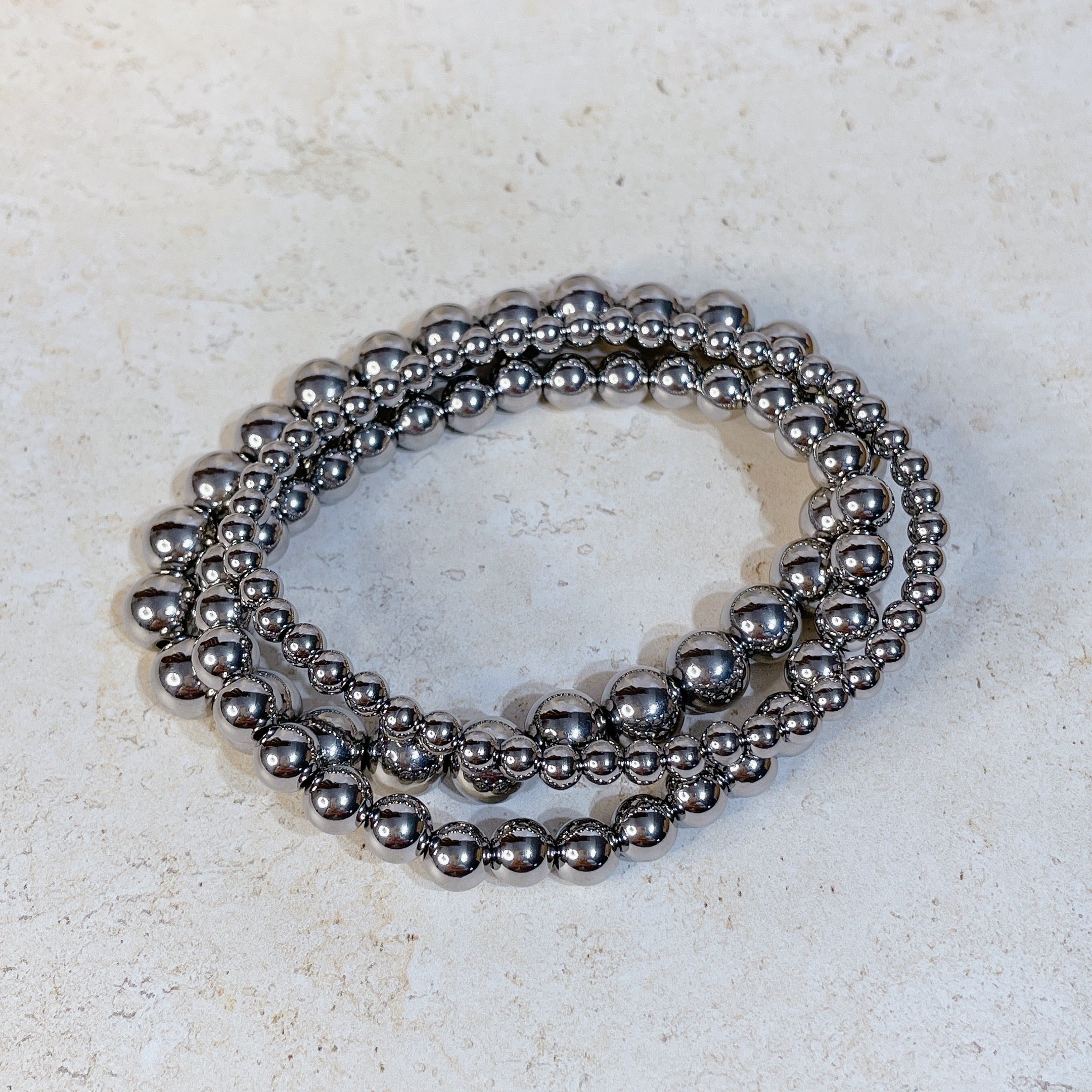 3PCE BEADED Bracelet Set | Silver