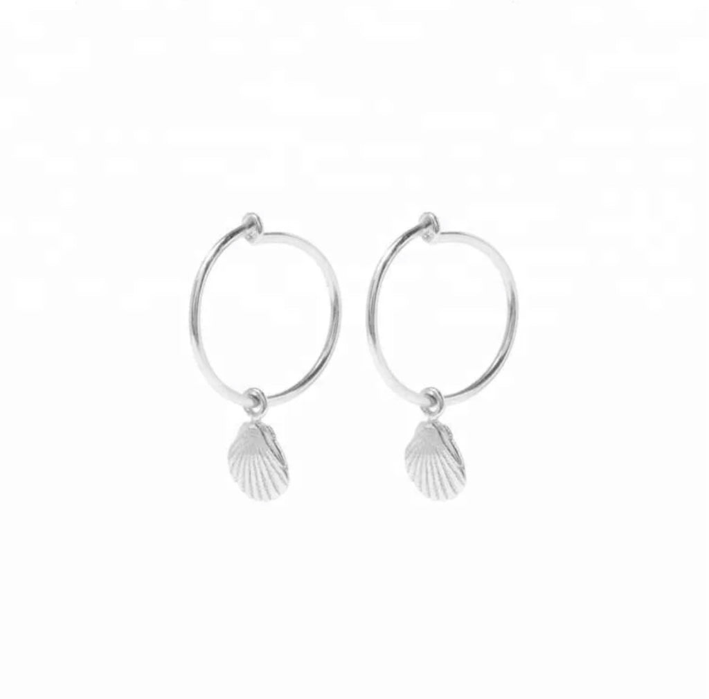 SCALLOP Shell Charm Hoops | Silver