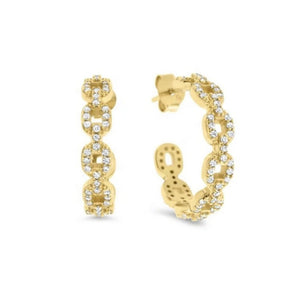 LINK Chain Pave Semi Hoops | Gold