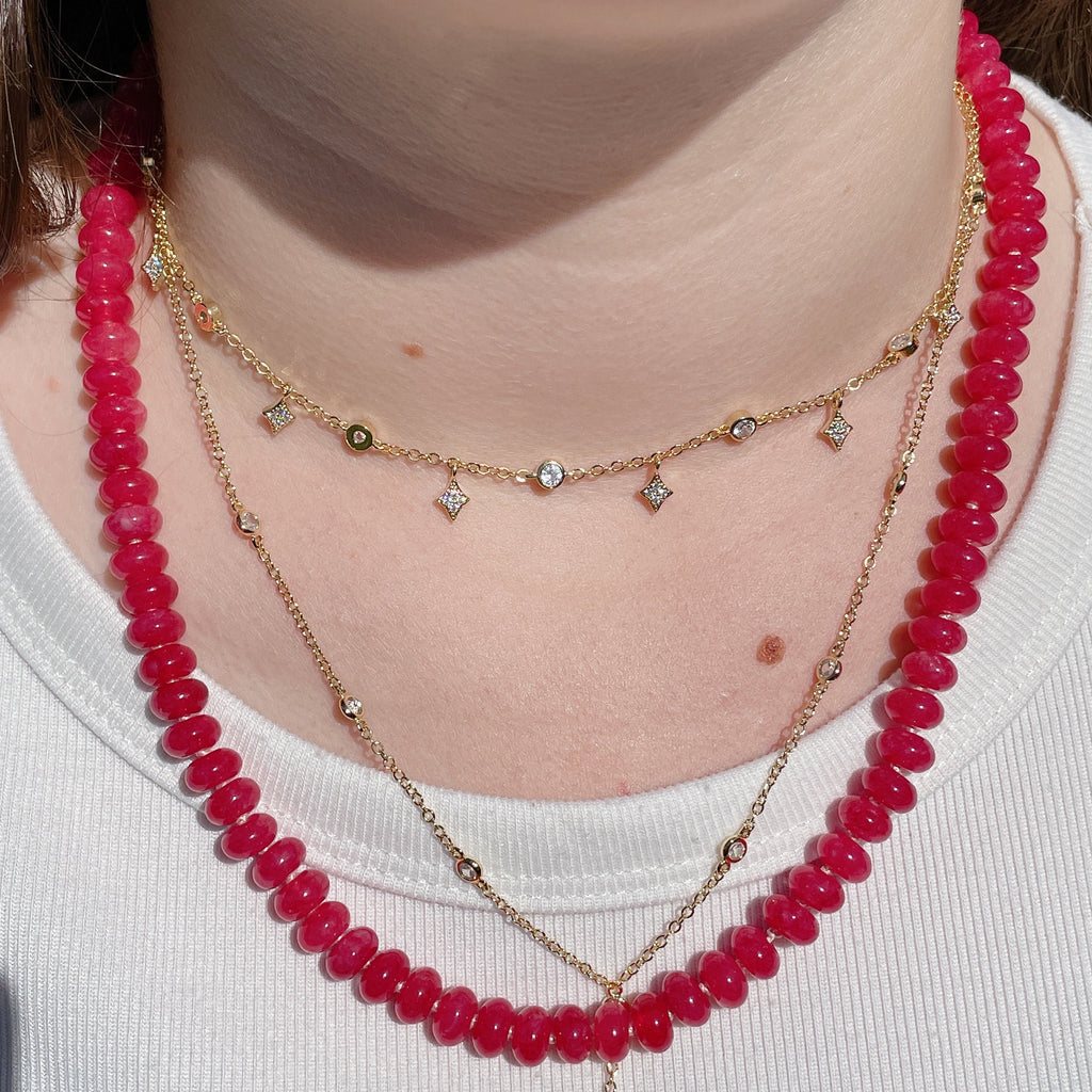 STRAWBERRY KISSES Quartz Beaded Gemstone Necklace | Gold | 19" | ONE OF A KIND