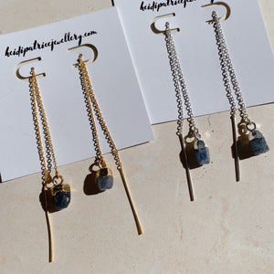 RAW Blue Sapphire Crystal Threader Earrings | Gold/Sterling Silver