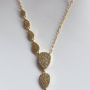 SULTRY Long Paved Teardrop Necklace | Gold