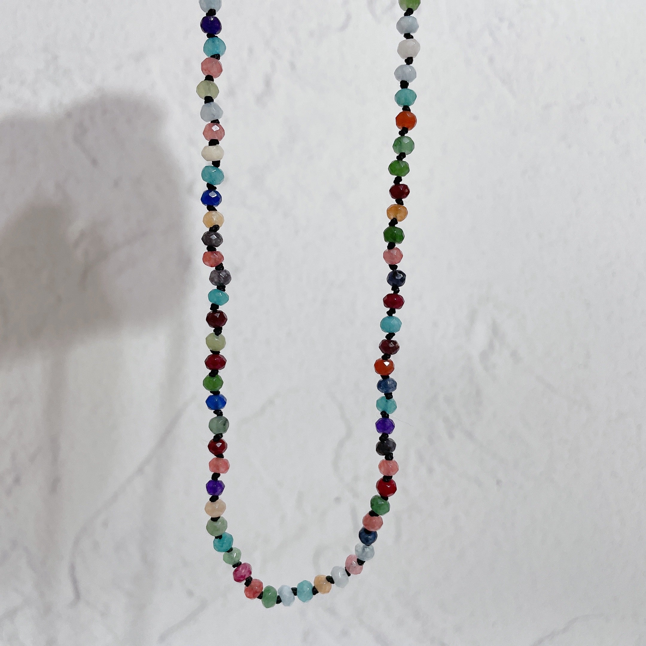 'NEW' RAINBOW Mini Beaded Gemstone Necklace with Black Silk Thread | Gold | ONE OF A KIND