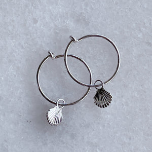 SCALLOP Shell Charm Hoops | Silver