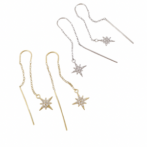 STARBURST Encrusted (U) Threader Earrings | Gold/Sterling Silver