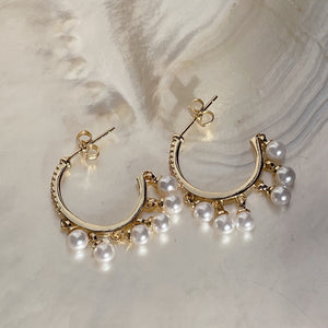 BEADED PEARL & PAVED Semi-Hoops | Gold