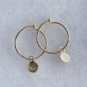 SCALLOP Shell Charm Hoops | Gold