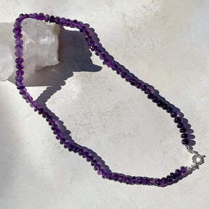 'NEW' PURPLE AMETHYST Beaded Gemstone Necklace with Purple Thread | Silver | 22.5" | ONE OF A KIND