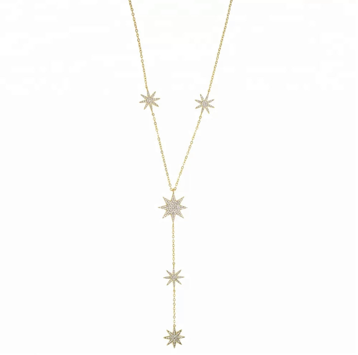 RADIANT 5 Star Encrusted Drop Necklace | Gold