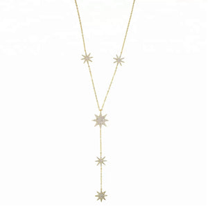RADIANT 5 Star Encrusted Drop Necklace | Gold