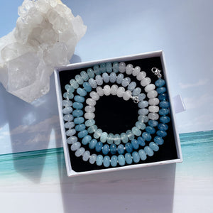 'NEW' OCEANIA BLUE Beaded Gemstone Necklace | 22.5" | Silver | ONE OF A KIND