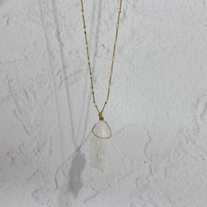 Wire Wrapped Raw Cut Quartz Pendant/Necklace | Gold | 28 inches