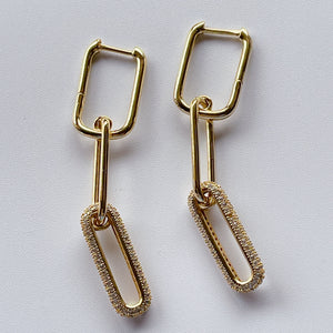 GEOMETRIC Link Paved Earrings | Gold
