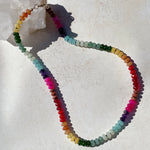 'NEW' RAINBOW Beaded Gemstone Necklace with Black Thread | Gold | 21" | ONE OF A KIND