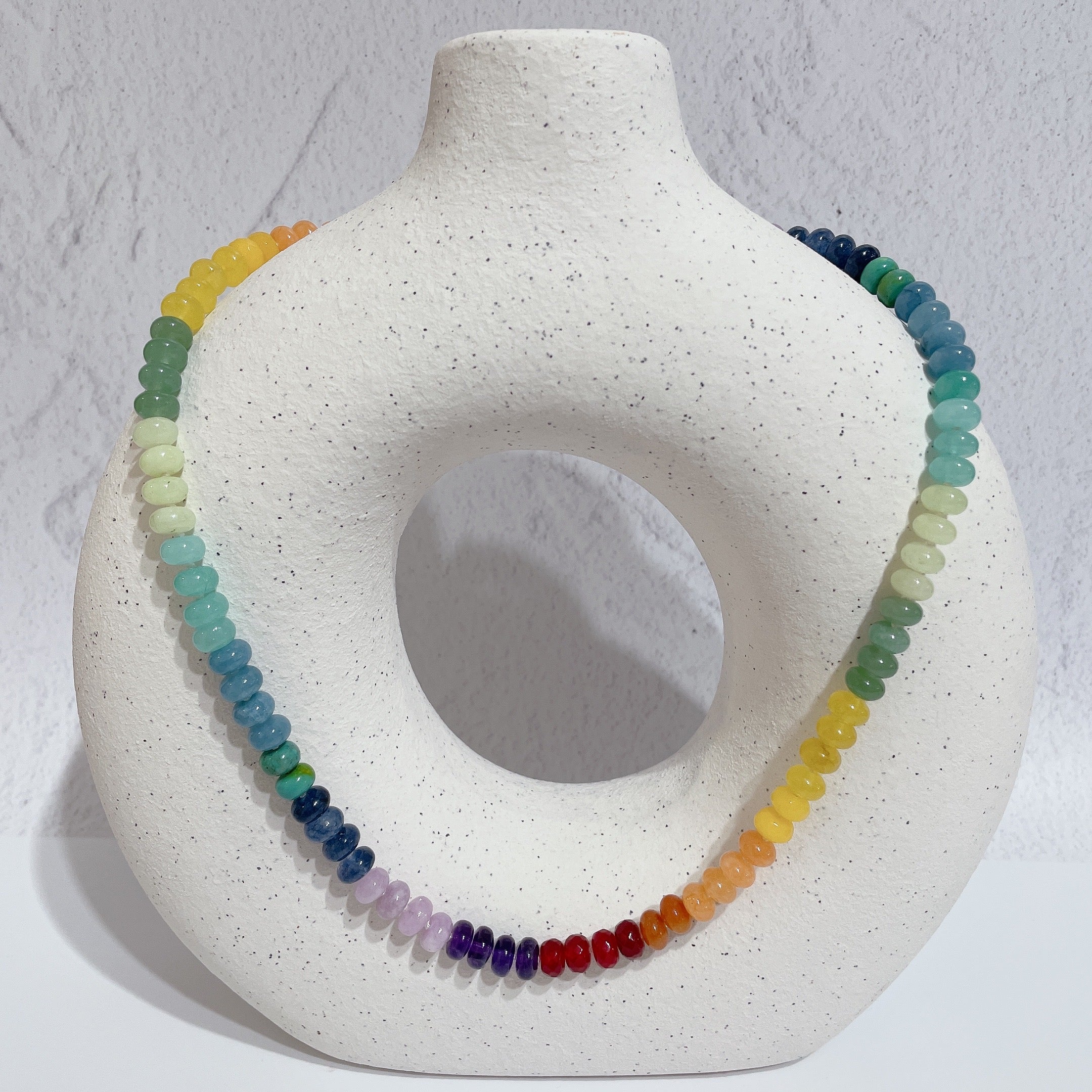 RAINBOW Beaded Gemstone Necklace | Silver | 21" | ONE OF A KIND