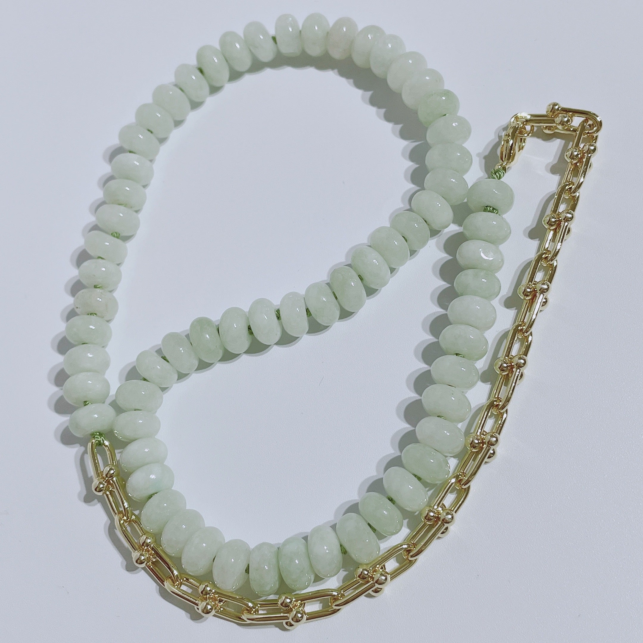 MINTY Jade Beaded Gemstone Necklace | Gold | 22" | ONE OF A KIND