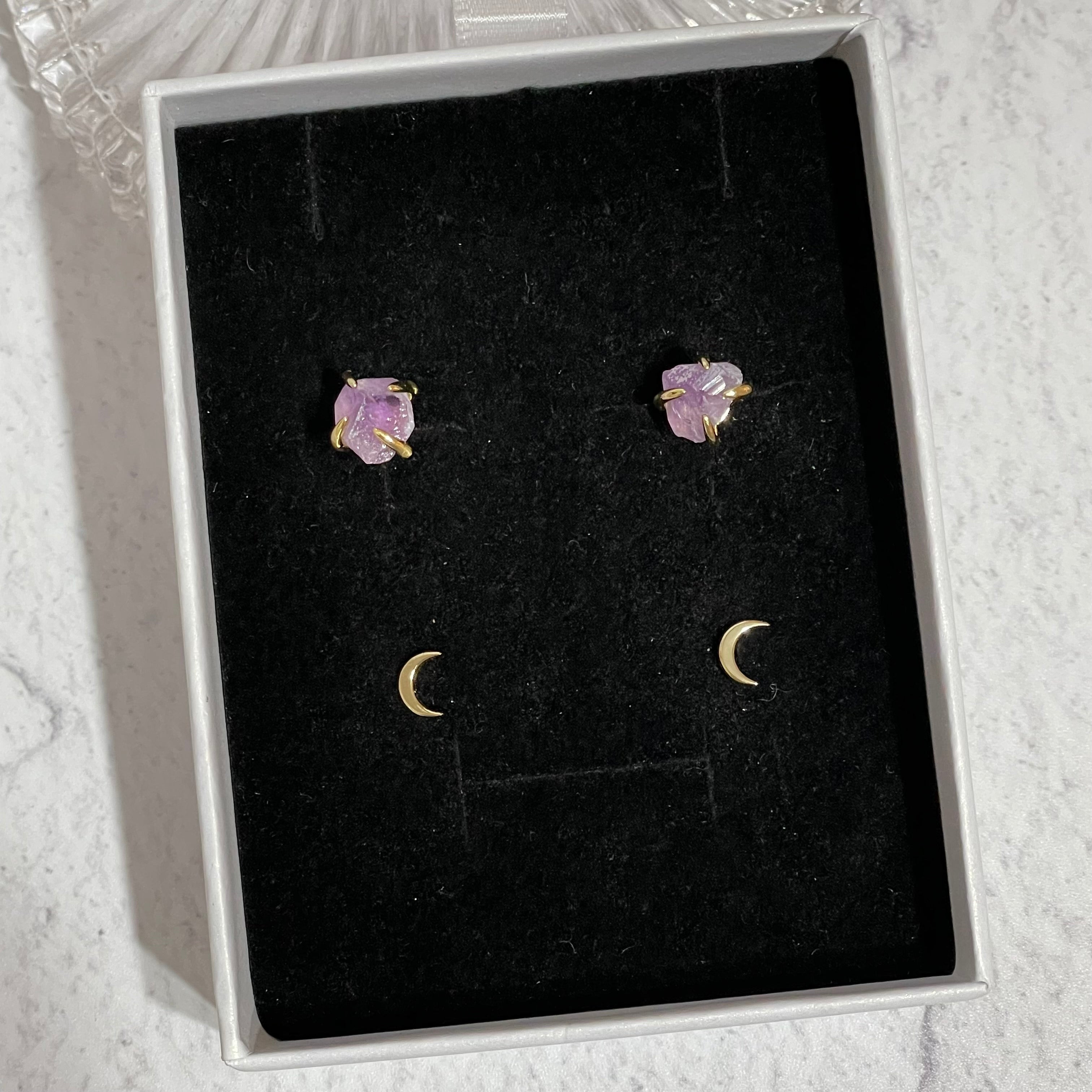 RAW Purple Fluorite Crystal Stud Packs | 14kt Gold