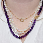 DEEP PURPLE AMETHYST Beaded Gemstone Necklace | Gold | 22.5" | ONE OF A KIND