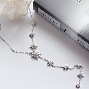VIVID Paved 9 Star Drop Necklace | Silver