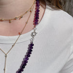 'NEW' PURPLE AMETHYST Beaded Gemstone Necklace with Purple Thread | Silver | 22.5" | ONE OF A KIND
