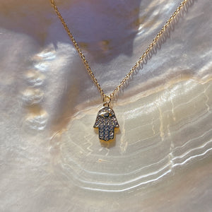 HAMSA Encrusted Necklace | Gold