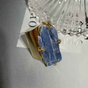 RAW Blue Kyanite Crystal Full Cuff Ring | Gold (Adjustable)