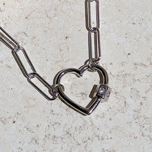 PAPERCLIP DIAMOND HEART Necklace/Chain | Silver